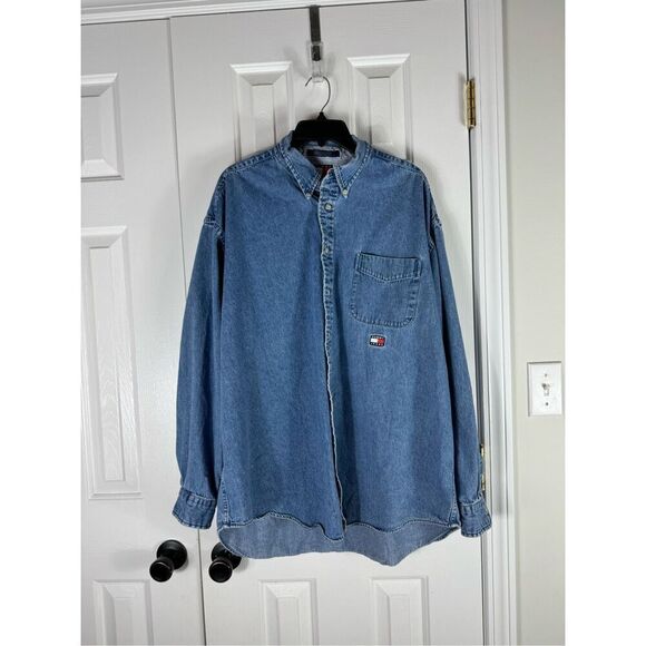 Tommy Hilfiger Mens Denim Vintage Button Up Shirt Size XL - Picture 1 of 3